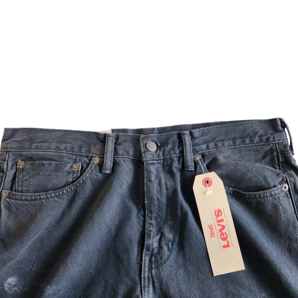 LEVI'S 514 Premium Straight Jeans Mens 33 x 34 Black‎ Dark Distressed Denim NEW